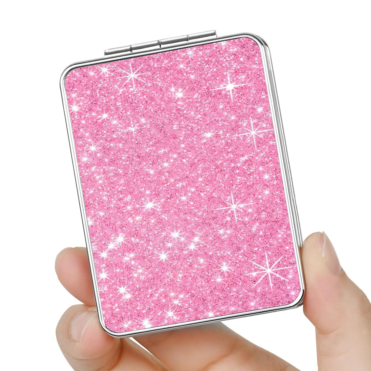 Pocket Mirror, Small Travel Mirror with Magnification, Portable Double-Sided Magnifying Cosmetic Mirror for Daily (Pink Marble)