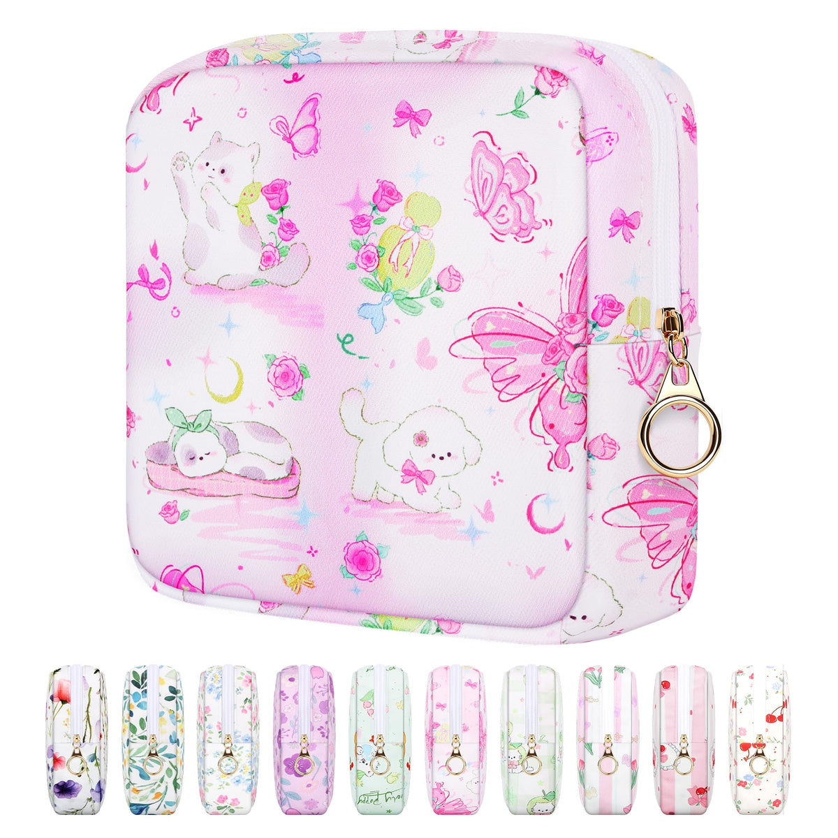 Likesing Tampon Holder for Purse, Canvas Period Bag Pouch-Gray Cat