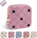 Corduroy Period Bag, Small Period Pouches for Teen Girls, Cute Sanitary Napkin Storage Bag, Compact Discreet Pad and Tampon Holder for Purse (Pink Hearts)