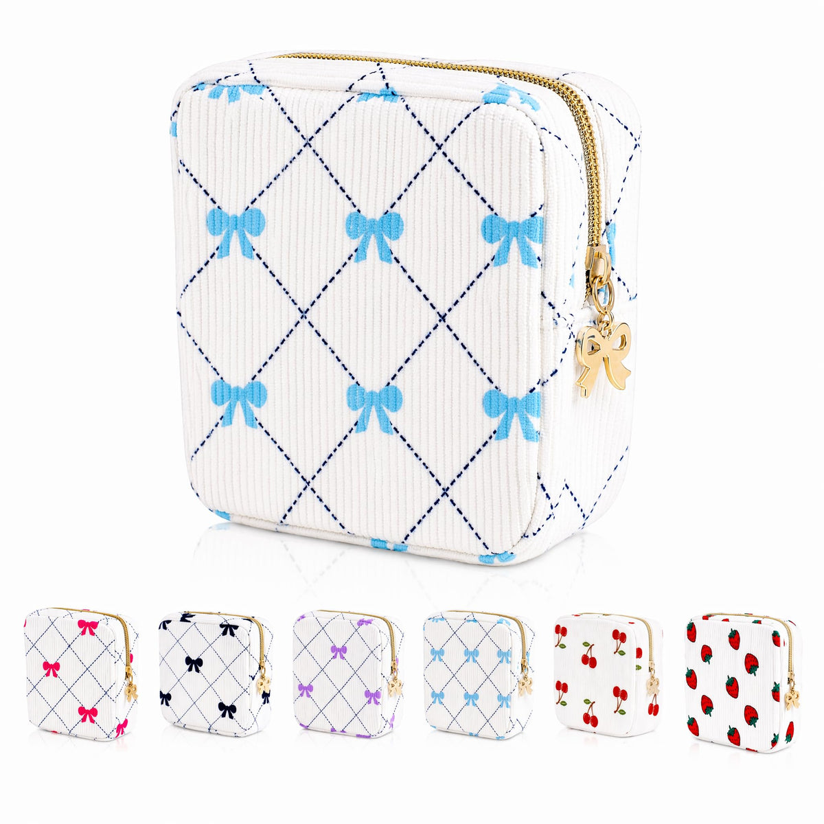 Period Bag for Women, Portable Corduroy Sanitary Napkin Storage Bag Strawberry Period Pouch with Zipper, Sanitary Pads Bag Tampons Holder for Purse, First Period