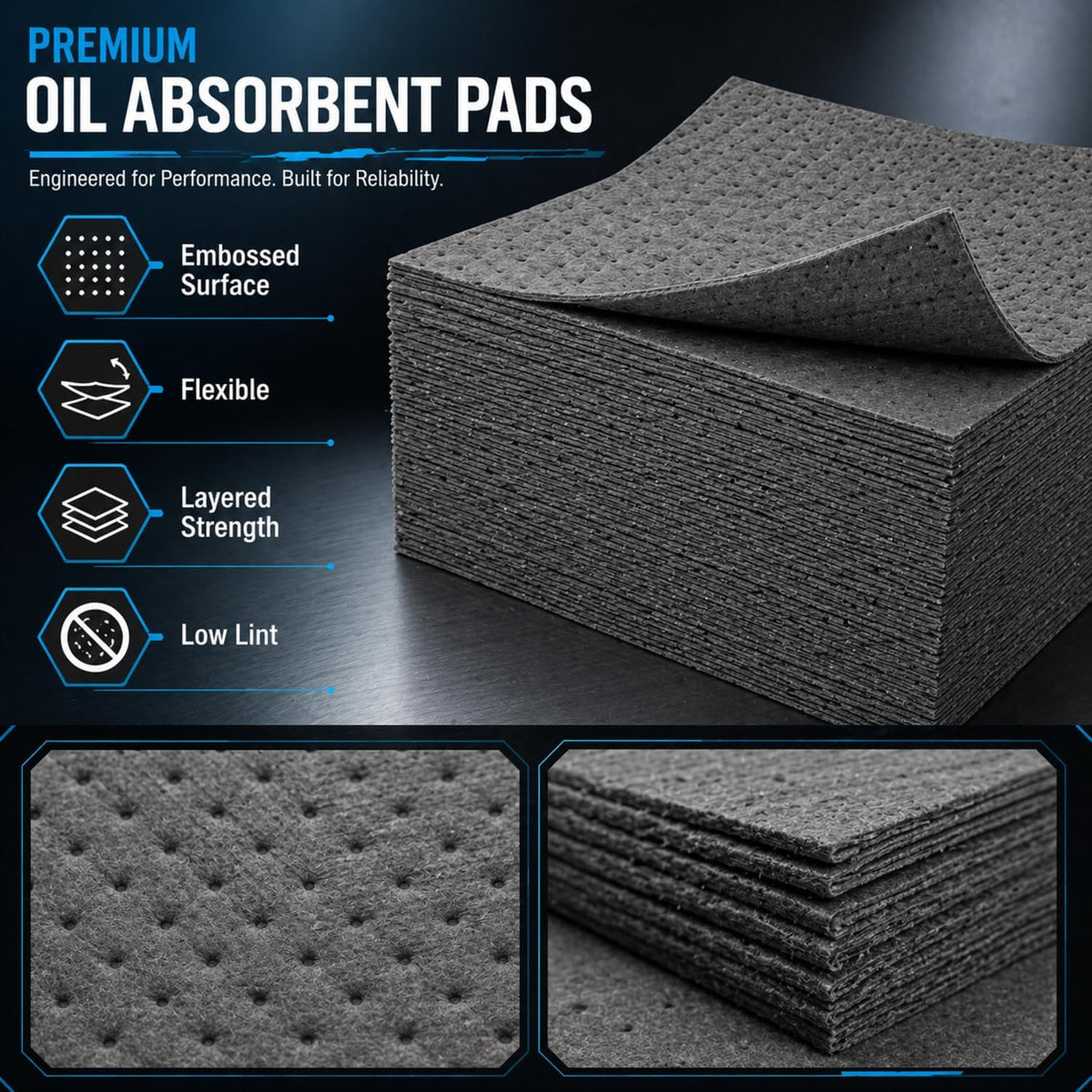 Hoolerry 100 Pcs Oil Absorbent Pad for Spill, 9.8 x 13 Inch, Gray