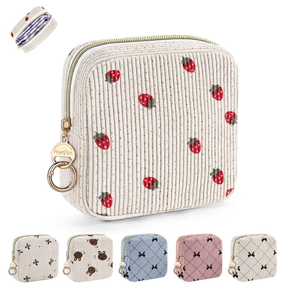 Period Bag for Teen Girls, Corduroy Sanitary Napkin Pouch, B-DPink