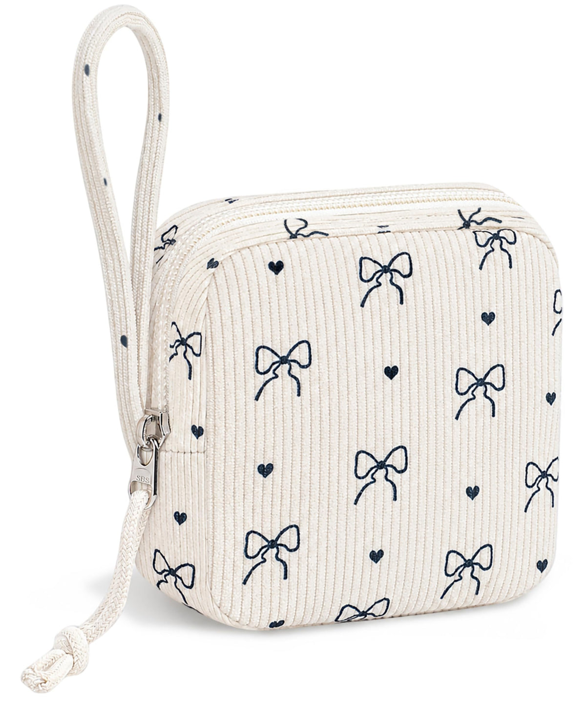 Corduroy Period Pouch for Women, Cute Sanitary Pad Pouch with Zipper, Portable Tampon Holder for Purse, Sanitary Napkin Storage Bag for Travel (Stripes Brown White)