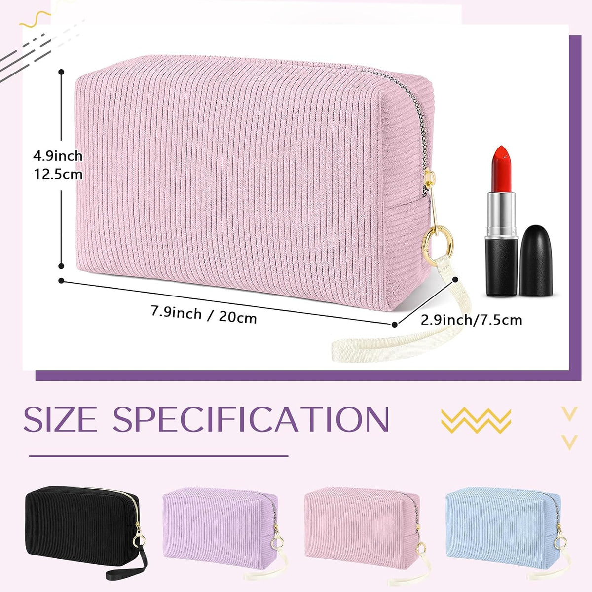 Likesing Tampon Holder for Purse, Corduroy Women Period Bag Pouch(Pink)