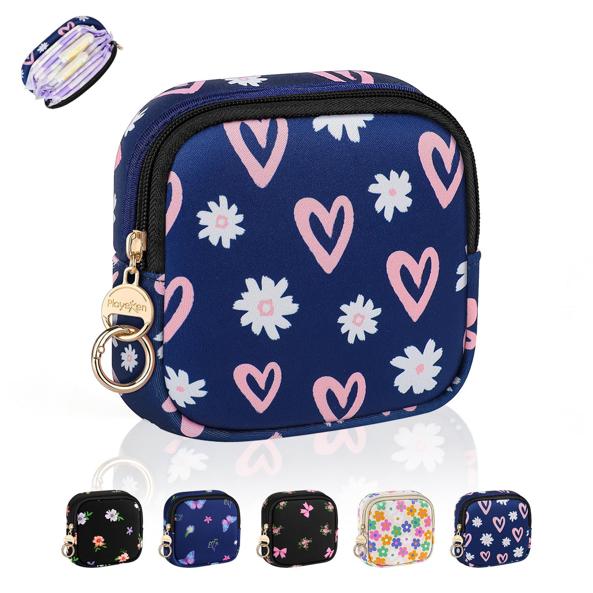 Period Bag for Teen Girls, Neoprene Cute Sanitary Napkin Storage Bag, Menstrual Pad Pouch Tampon Holder (Hearts)