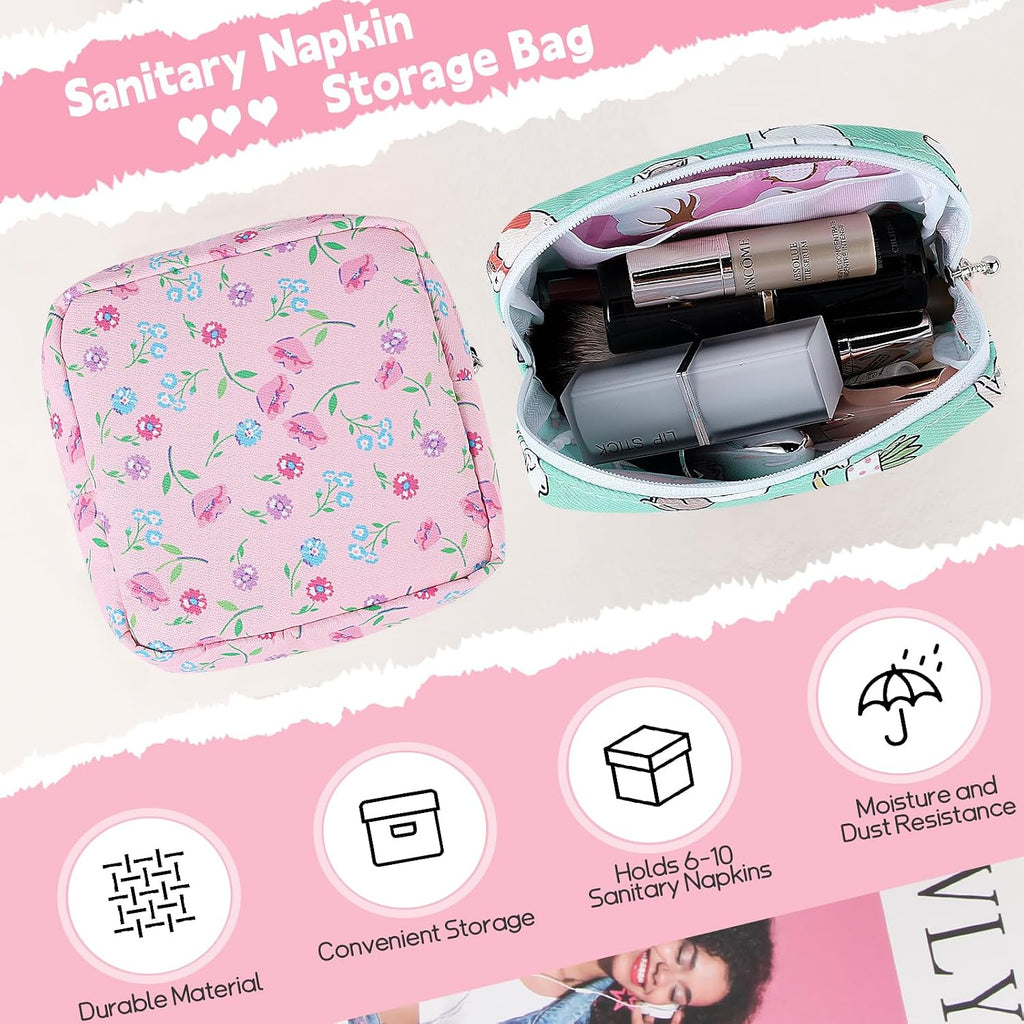 Sanitary Pad Storage Bag Portable Period Bag for Teen Pads/Sanitary Napkins/Small Tampons, Sanitary Napkin Storage Bag First Period Gifts for Teen Girls (Pink-White Checker)