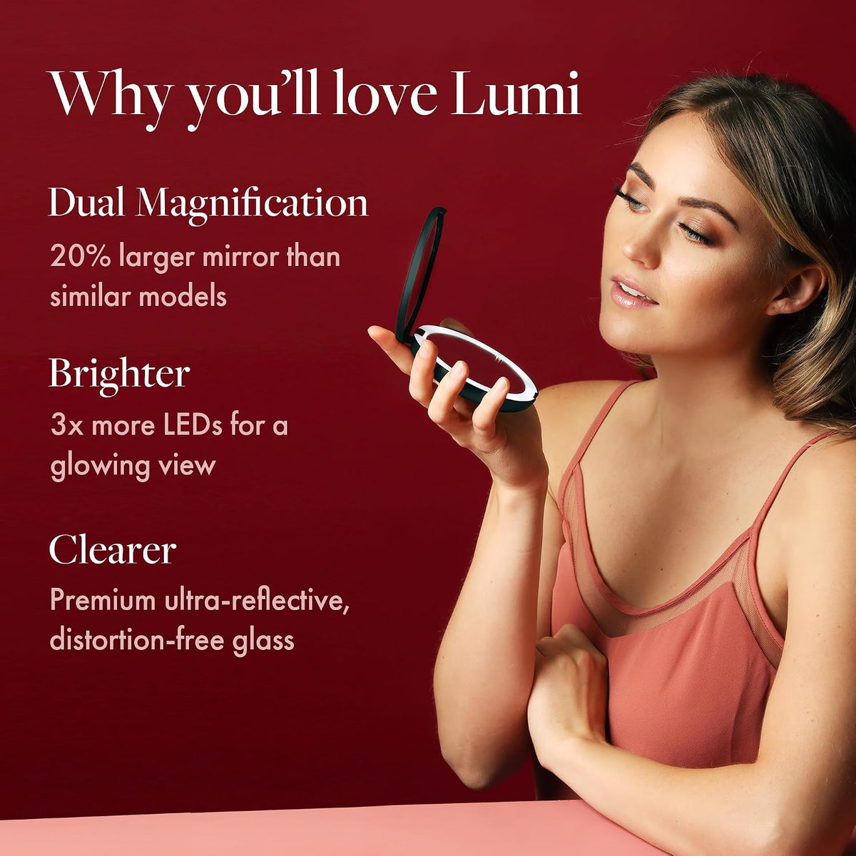 Fancii LED Lighted Travel Makeup Mirror, 1x/10x Magnification - Daylight LED, Compact, Portable, Large 5" Wide Illuminated Folding Mirror (Lumi) White