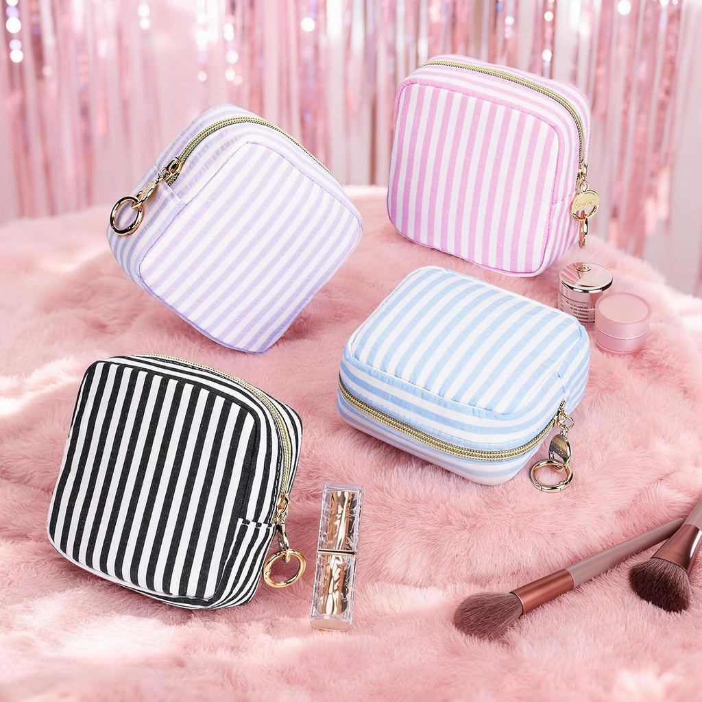 Stripes Period Bag, Small Period Pouches for Teen Girls, Quilted Sanitary Napkin Storage Bag, Compact Discreet Pad and Tampon Holder for Purse (Large Stripes-Purple)