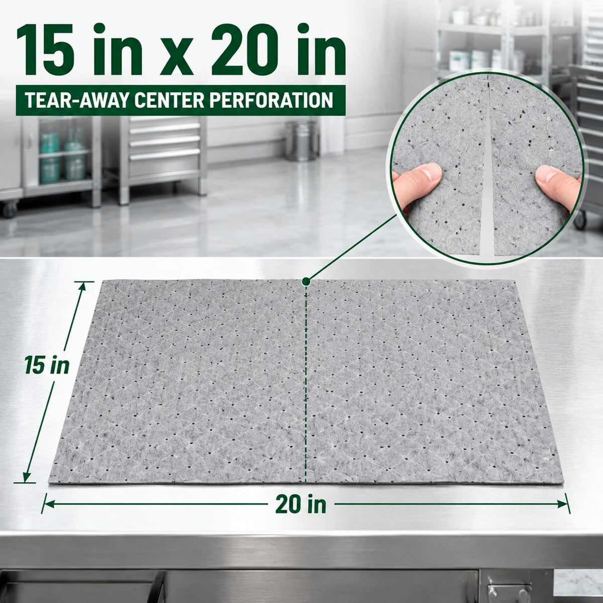 Heavy Duty 15" x 20" Oil Absorbent Pads 50 Pack, Absorbent Pads