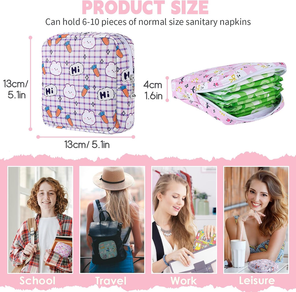 Sanitary Pad Storage Bag Portable Period Bag for Teen Pads/Sanitary Napkins/Small Tampons, Sanitary Napkin Storage Bag First Period Gifts for Teen Girls (Pink-White Checker)