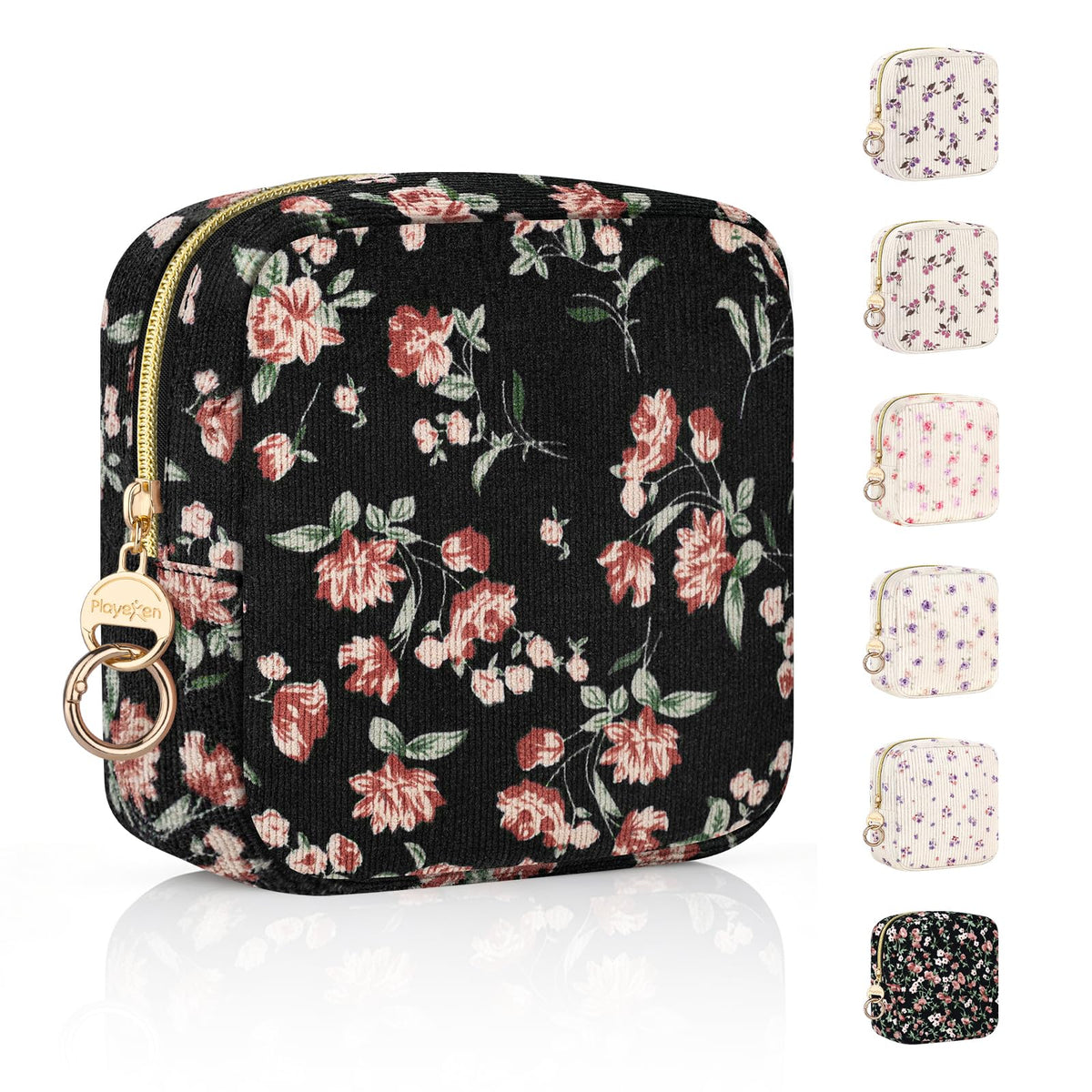 Floral Period Bag, Small Period Pouches for Teen Girls, Quilted Sanitary Napkin Storage Bag, Compact Discreet Pad and Tampon Holder for Purse (Floral-Rose Blue)