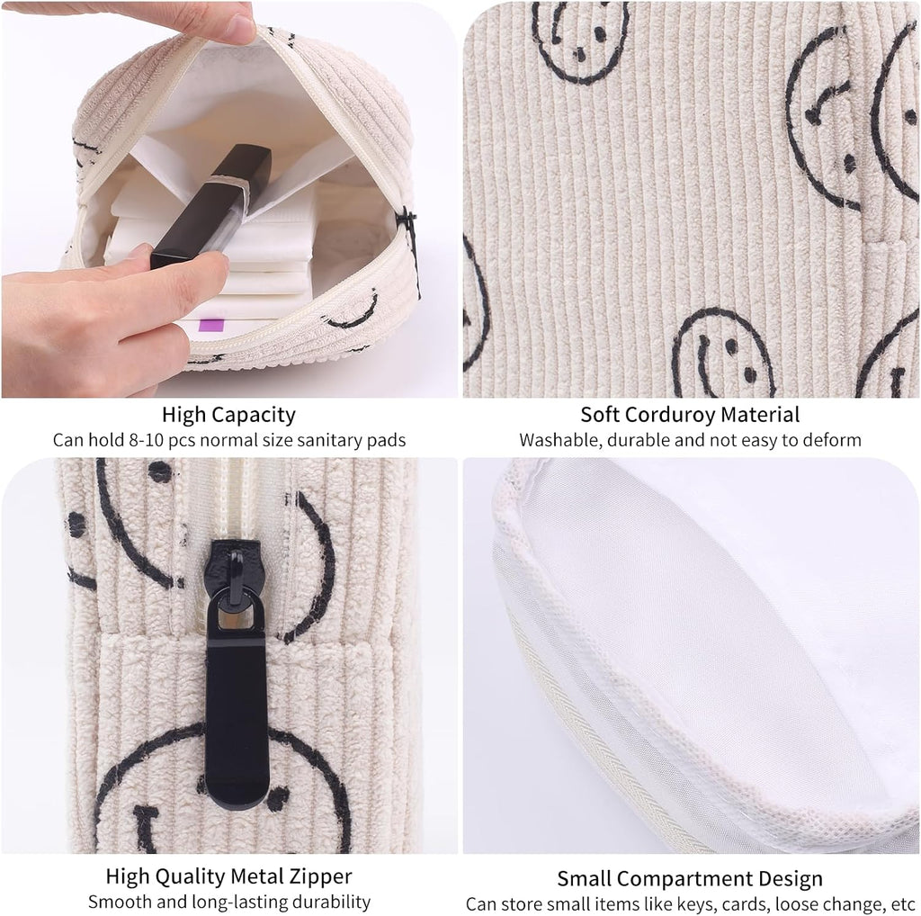 Sanitary Napkin Storage Bag, Corduroy Period Bag for Women, Cute Portable Period Pouch with Zipper, Sanitary Pads Bag Tampons Holder for Purse, First Period