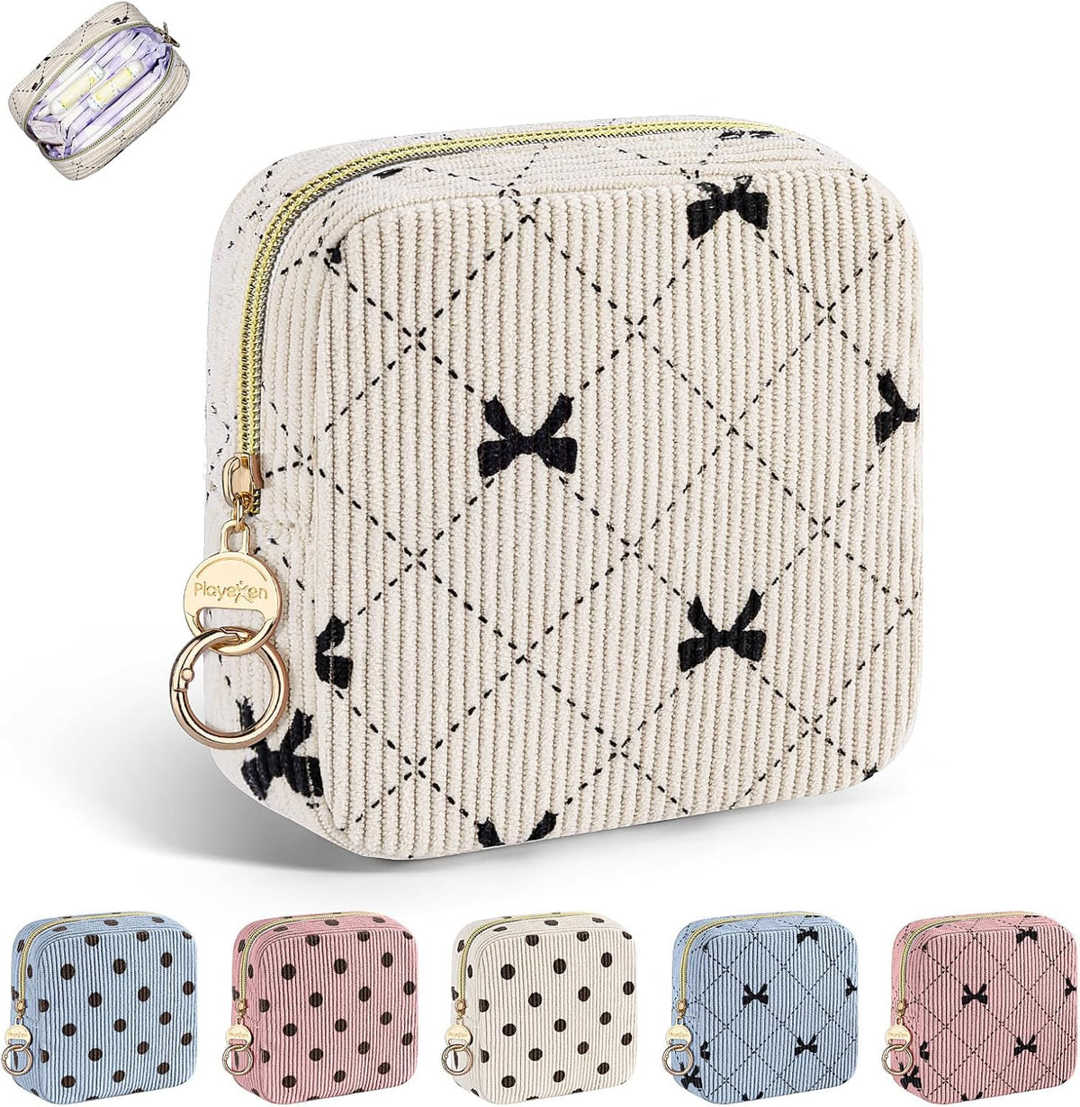 Period Bag for Teen Girls, Corduroy Sanitary Napkin Pouch, B-Beige