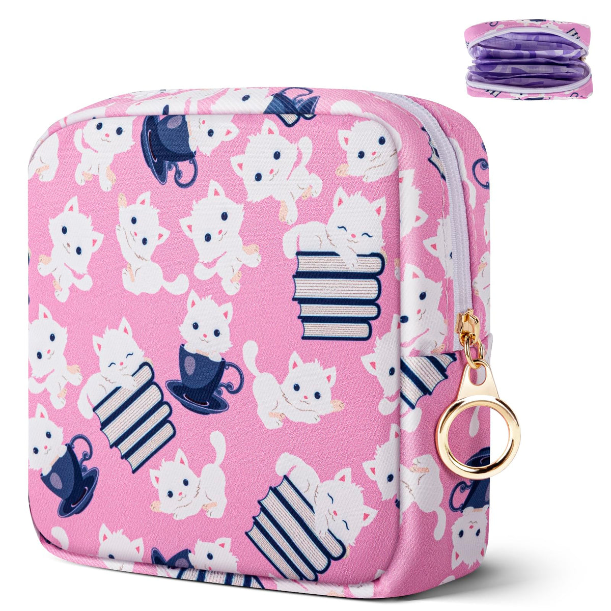 Likesing Tampon Holder for Purse, Canvas Period Bag Pouch-Gray Cat