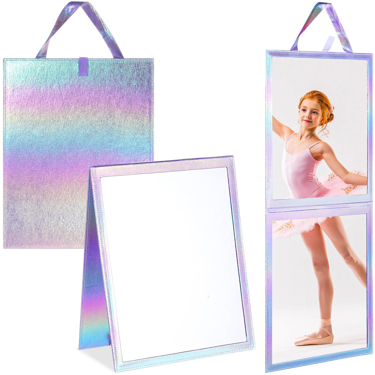 Chunful Folding Hanging Mirror 33.5x13.4 for Dance, Fashion, Purple