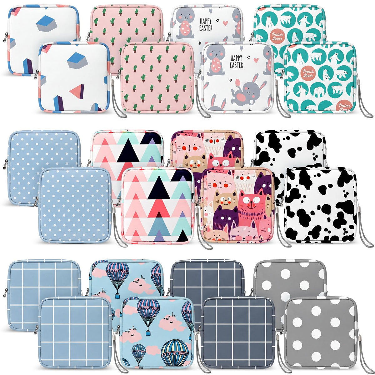 Paterr 12 Pcs Sanitary Napkin Storage Bag Set Portable Period Pouch with Lanyard for Menstrual Pad Bags Back to School First Period Gift for Teen Girls(Chic Style)