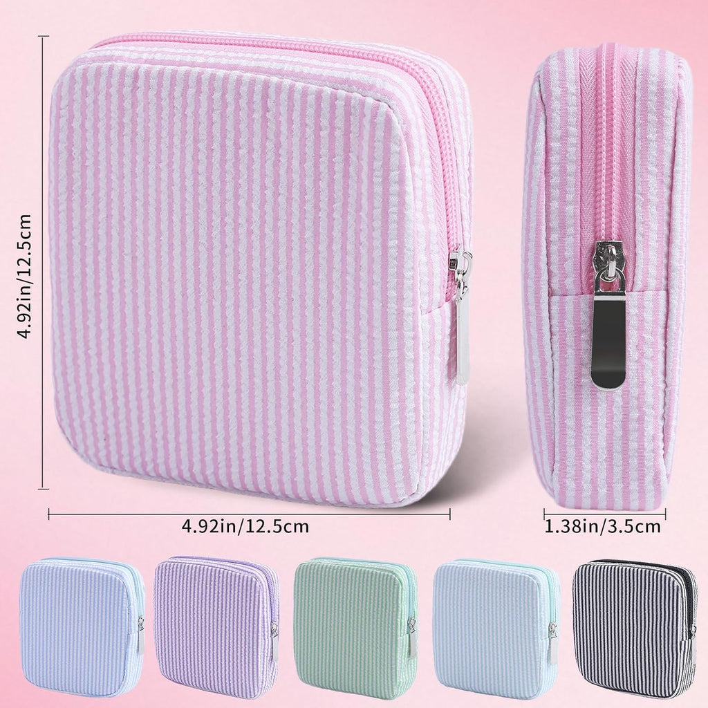 Period Bag for Teen Girls | Striped Sanitary Napkin Storage Bag | Cute Pads Pouch for Period | Menstrual Pouch for Pads, Tampons, Menstrual Cups & Panty Liners | Perfect for Travel & Daily Use