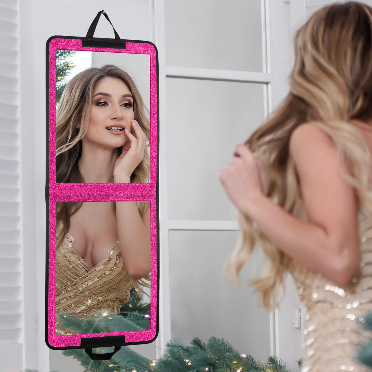 LPHUMEX Foldable Portable Full Length Mirror for Camping, Travel, Dancers, 32x13 Inch, Black, Hanging Folding Mirror for Dance, Full Body Travel Mirror