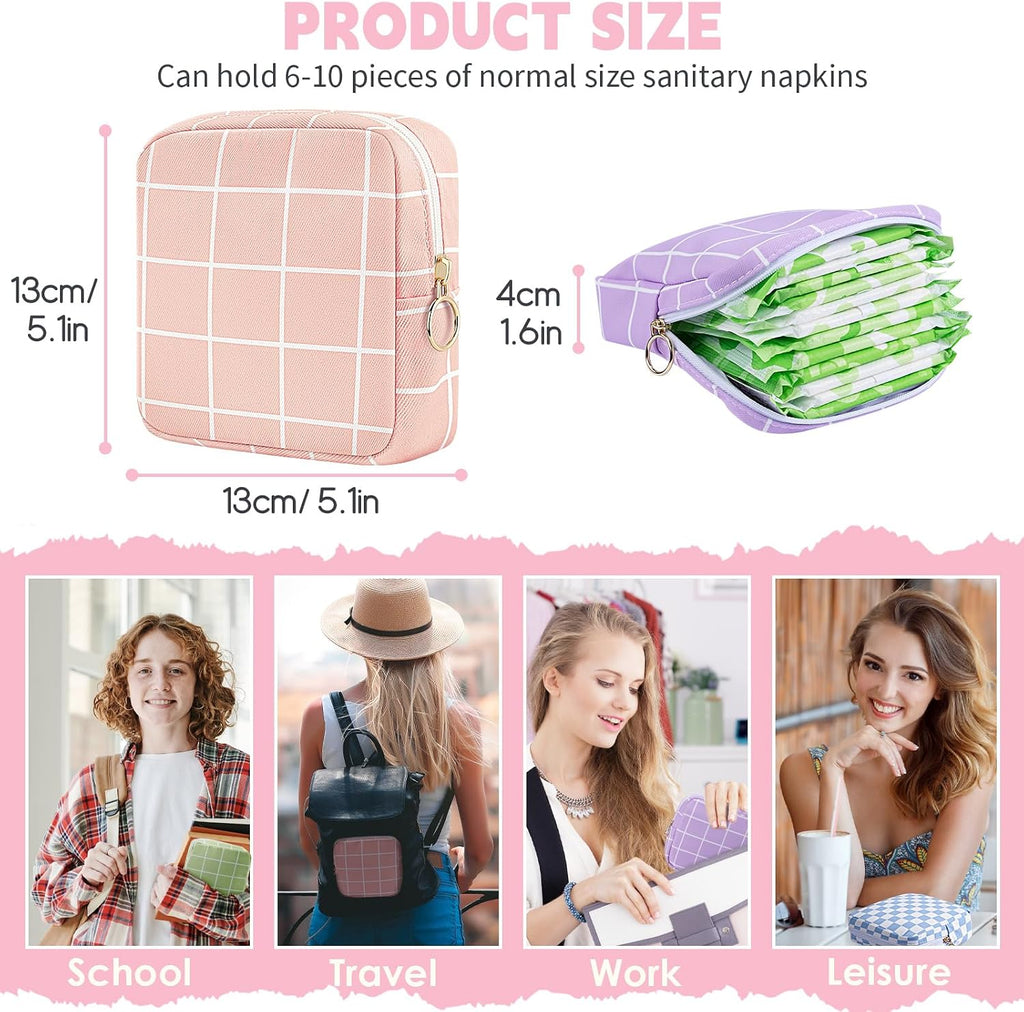 Period Bag Pouch Soft Cloth Sanitary Napkin Storage Bag Portable Menstrual Pad Pouches Tampon Holder for Purse First Period Kit for Girls 9-12 (Blue-White Check)