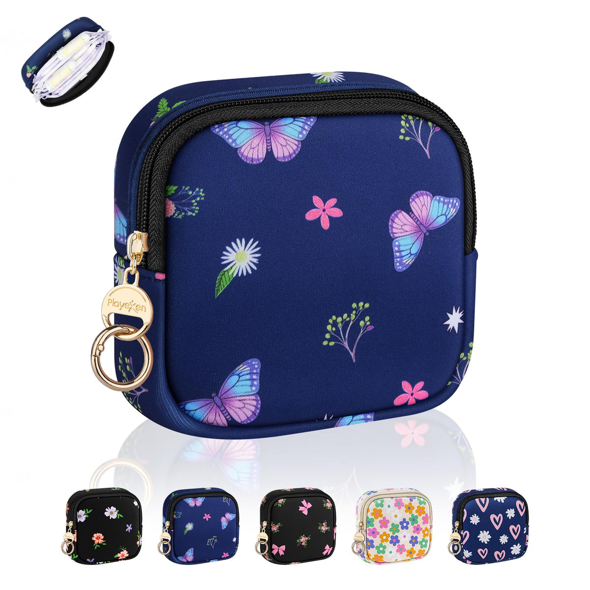 Period Bag for Teen Girls, Neoprene Cute Sanitary Napkin Storage Bag, Menstrual Pad Pouch Tampon Holder (Hearts)