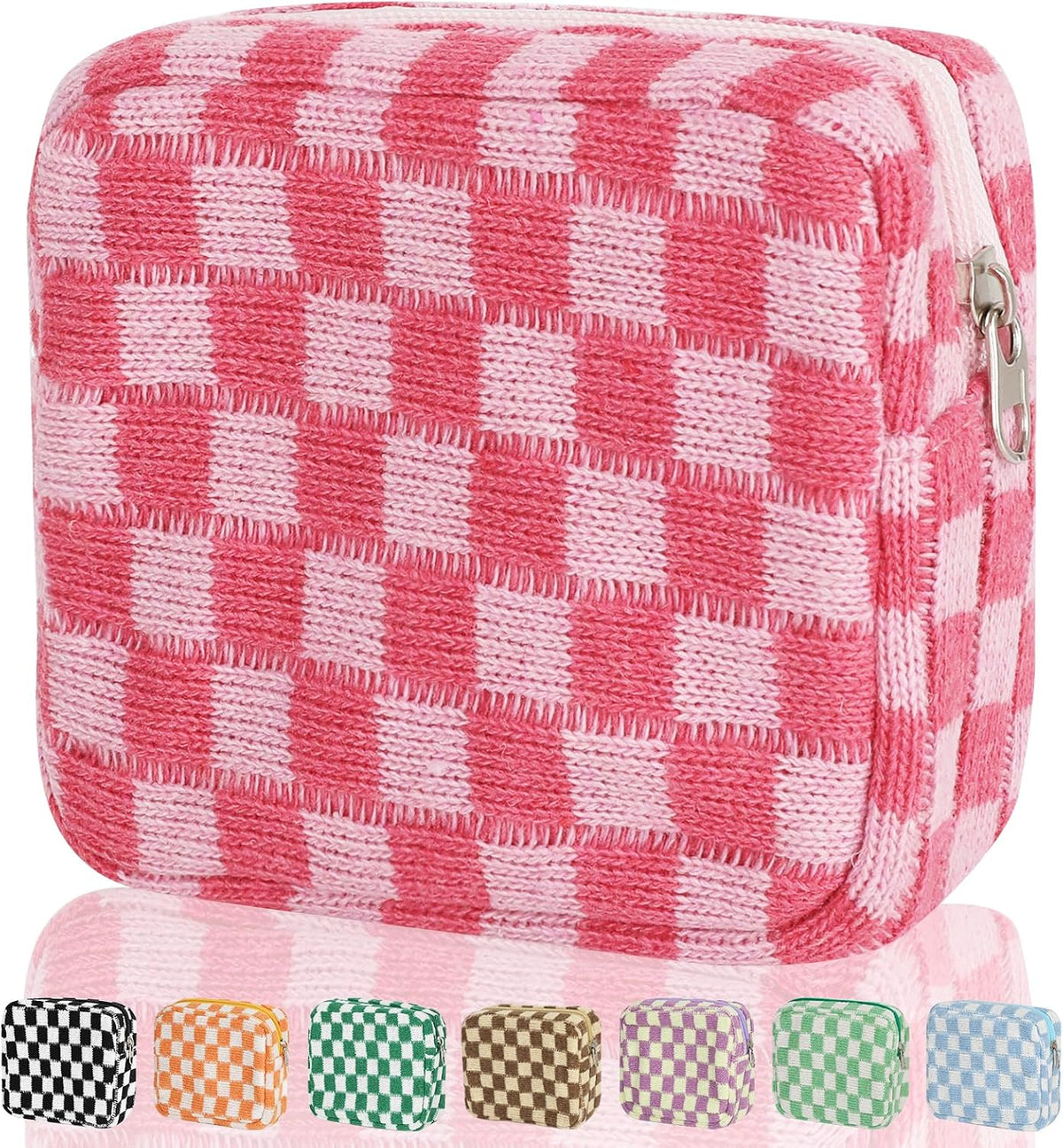 Sanitary Napkin Storage Bag, Menstrual Pad Zipper Bag Checkered Portable Period Bag Panty Liners, Tampon Storage Pouch for Women Ladies Daily Use Storage Purse Travel