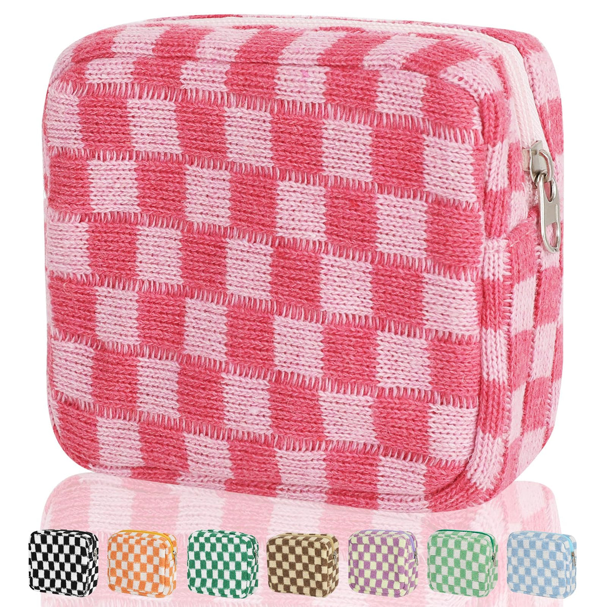 Sanitary Napkin Storage Bag, Menstrual Pad Zipper Bag Checkered Portable Period Bag Panty Liners, Tampon Storage Pouch for Women Ladies Daily Use Storage Purse Travel