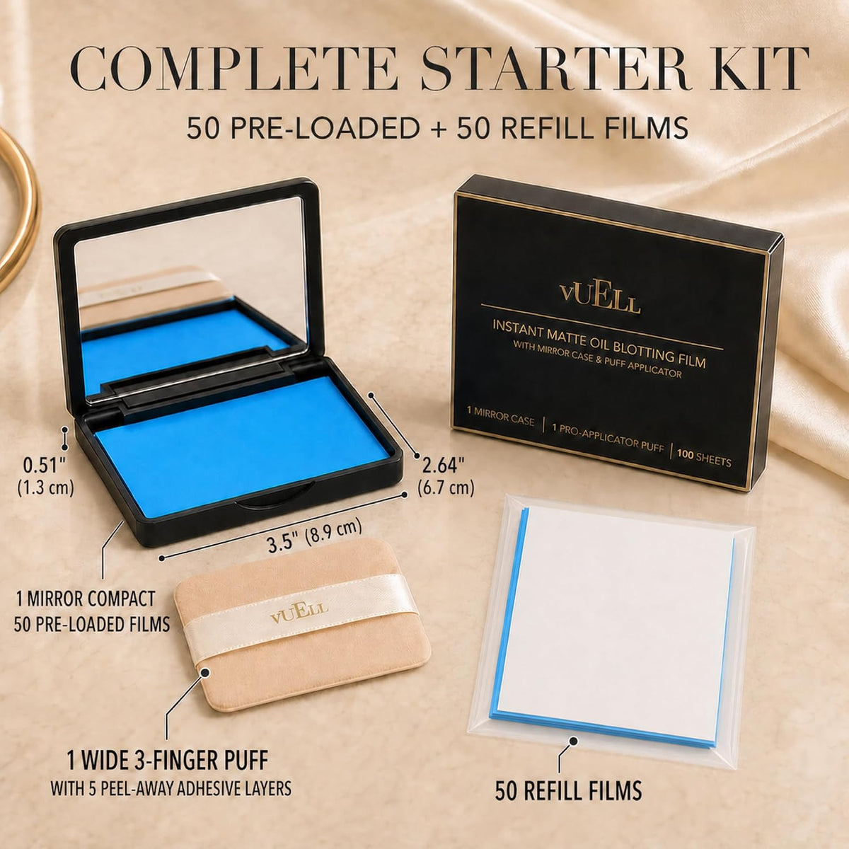 Oil Absorbing Sheets for Face, Non-Drying Feel, Mirror Compact & Puff