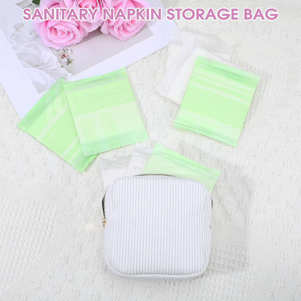Xinjoduz 1 PCS Menstrual Bags for Teen Girls, Mini Corduroy Travel Period Bag for Sanitary Napkin Storage Portable Makeup Pouch with Zipper Feminine Pad Bags Tampon Holder for Women Purse(White)