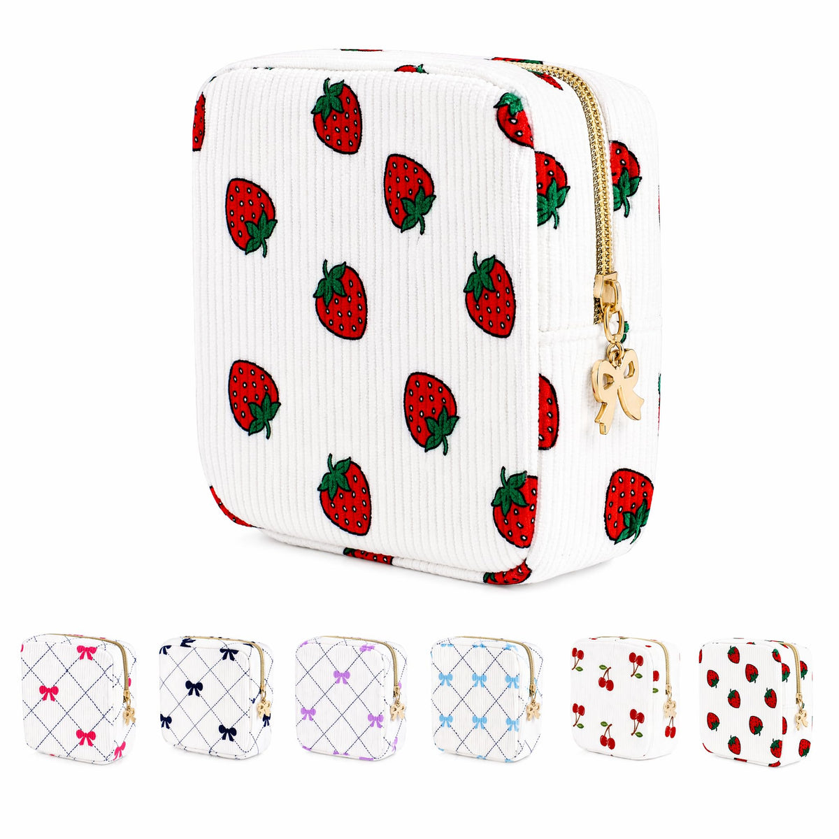 Period Bag for Women, Portable Corduroy Sanitary Napkin Storage Bag Strawberry Period Pouch with Zipper, Sanitary Pads Bag Tampons Holder for Purse, First Period