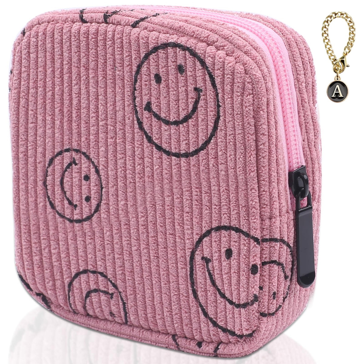 Sanitary Napkin Storage Bag, Corduroy Period Bag for Women, Cute Portable Period Pouch with Zipper, Sanitary Pads Bag Tampons Holder for Purse, First Period