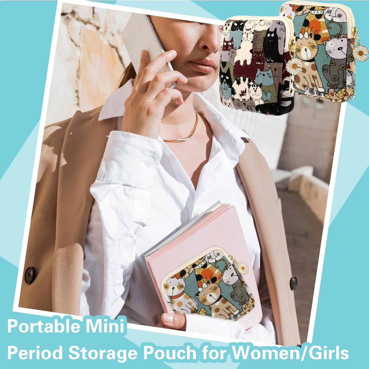 Amabro Sanitary Napkin Storage Bag, 2PCS Period Bags Cute Sanitary Pad