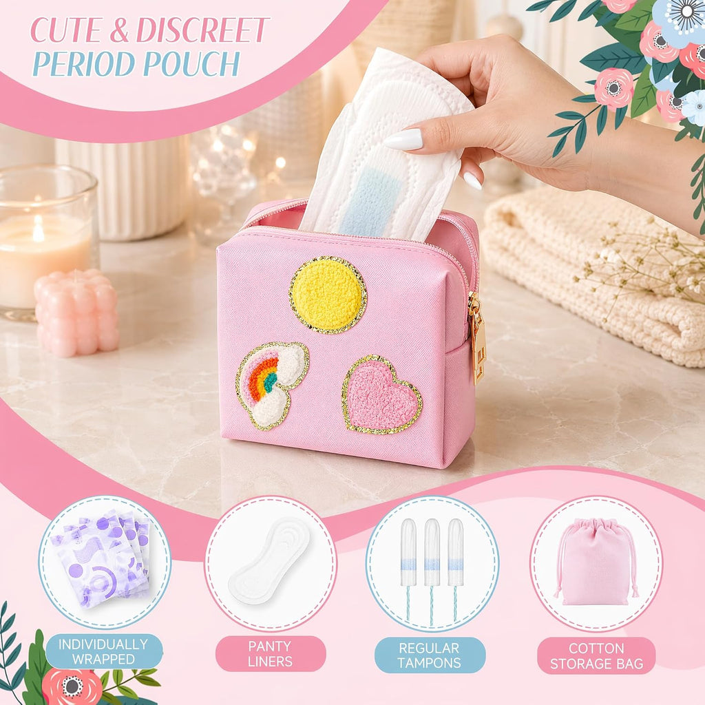 airogym Period Bag for Teen Girls, Corduroy Sanitary Napkin Storage Bag, Menstrual Pad Pouches Tampon Holder for Purse
