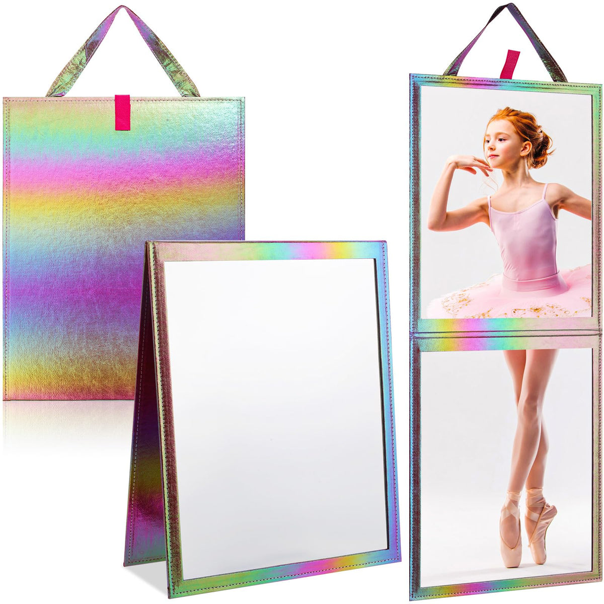 Chunful Folding Hanging Mirror 33.5x13.4 for Dance, Fashion, Purple