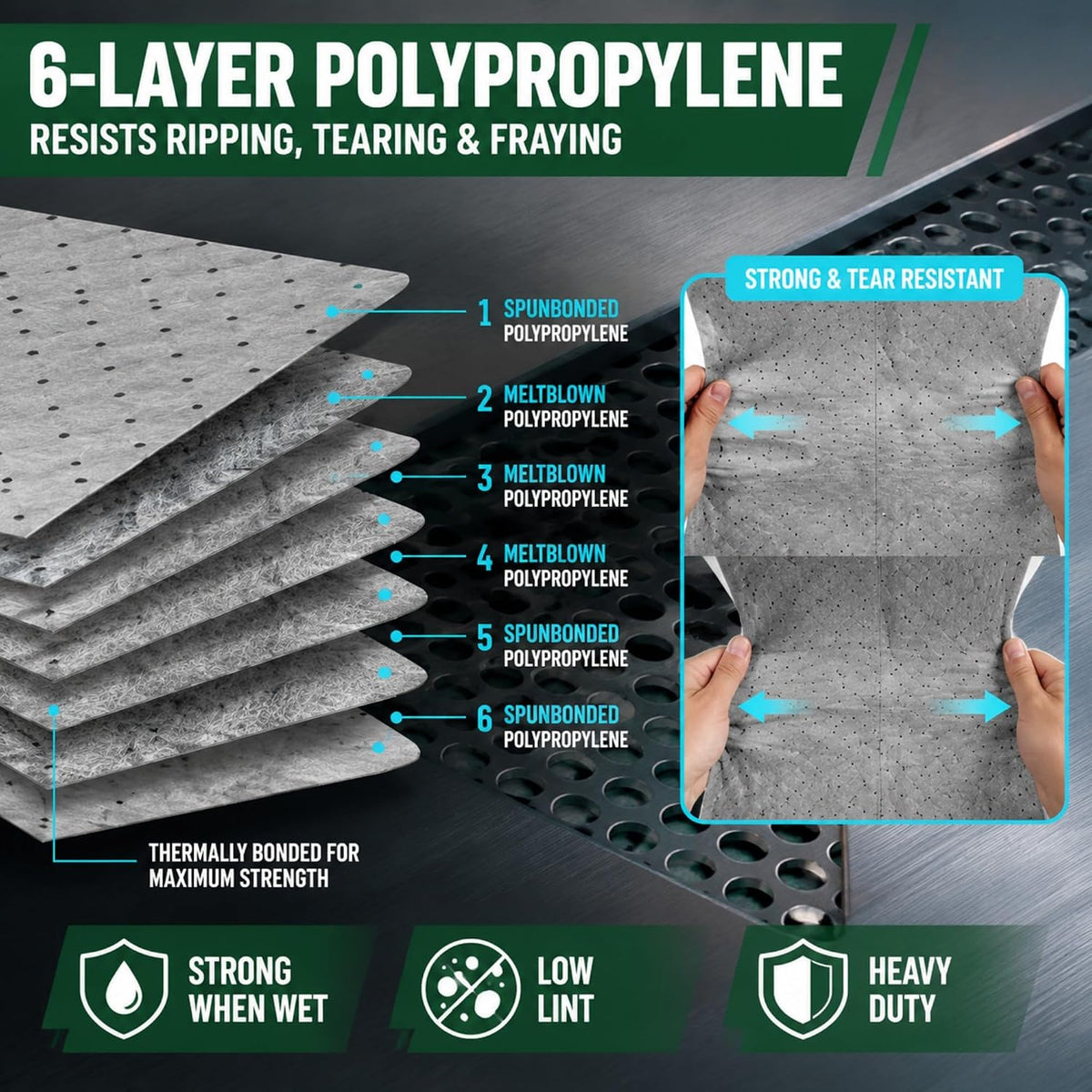 Heavy Duty 15" x 20" Oil Absorbent Pads 50 Pack, Absorbent Pads