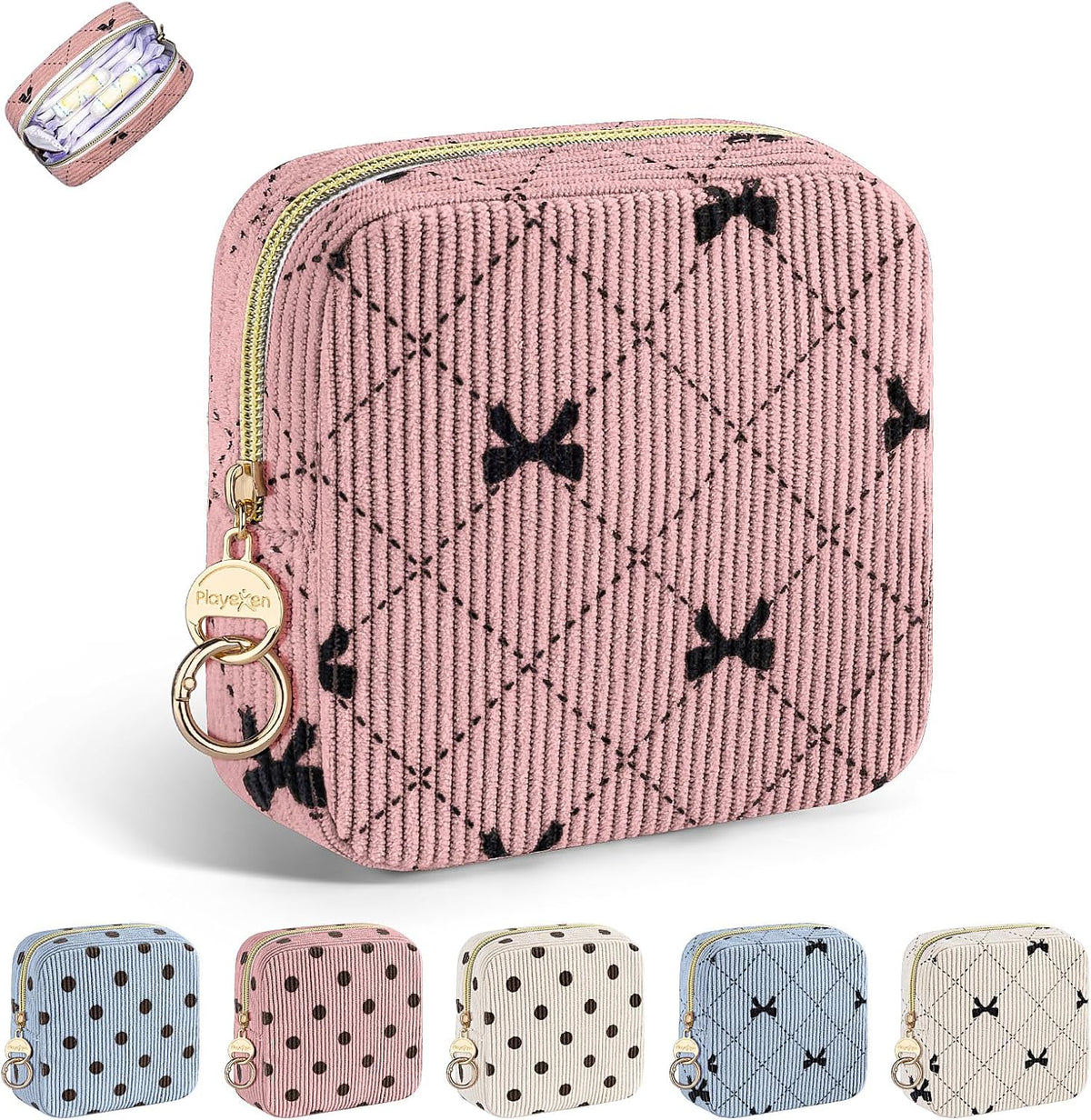 Period Bag for Teen Girls, Corduroy Sanitary Napkin Pouch, B-DPink