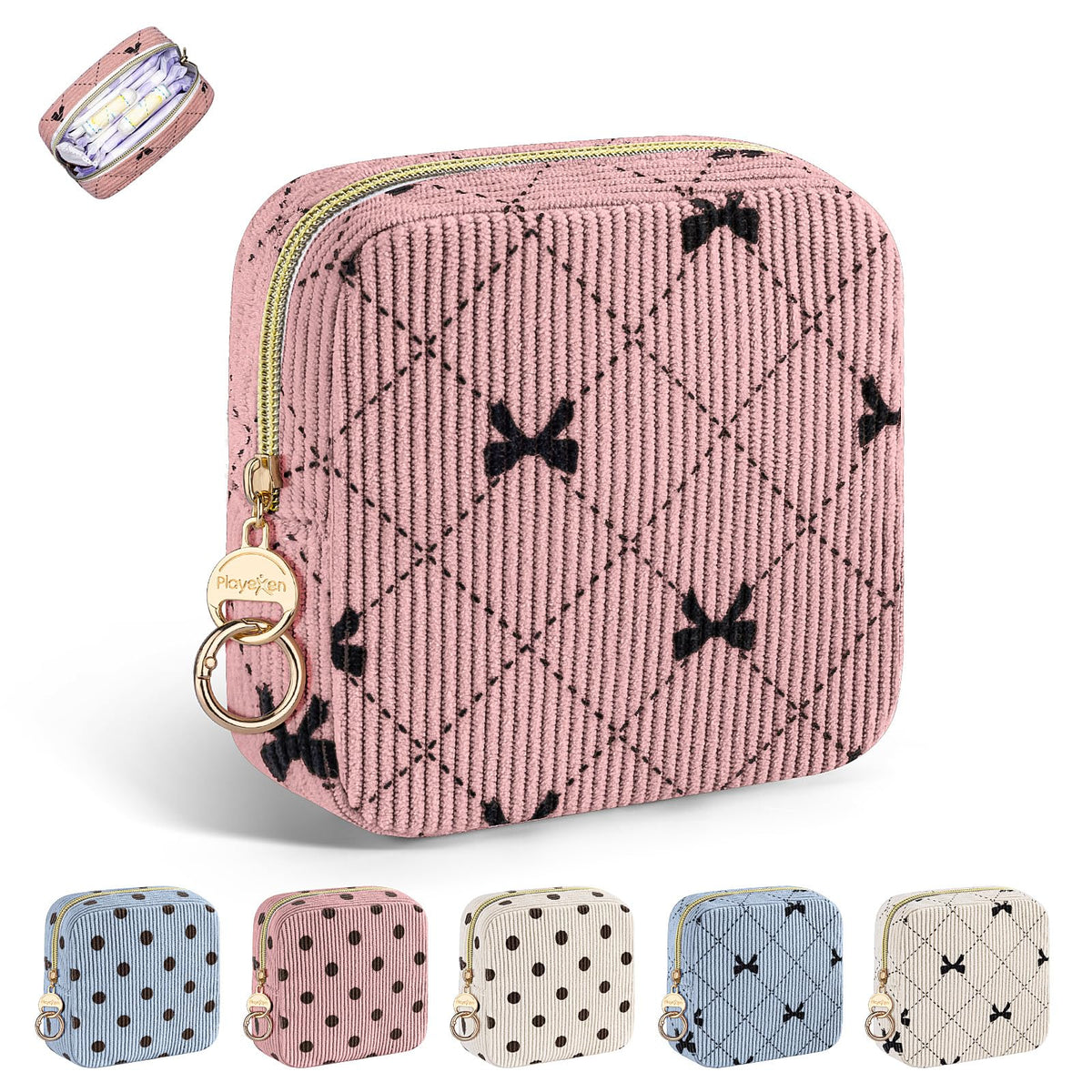 Period Bag for Teen Girls, Corduroy Sanitary Napkin Pouch, B-Beige