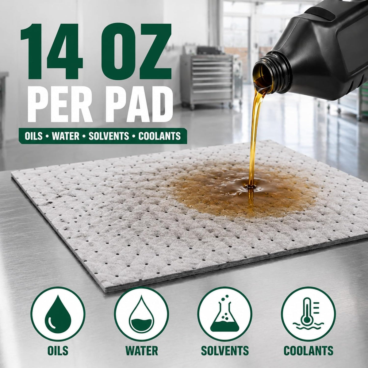 Heavy Duty 15" x 20" Oil Absorbent Pads 50 Pack, Absorbent Pads