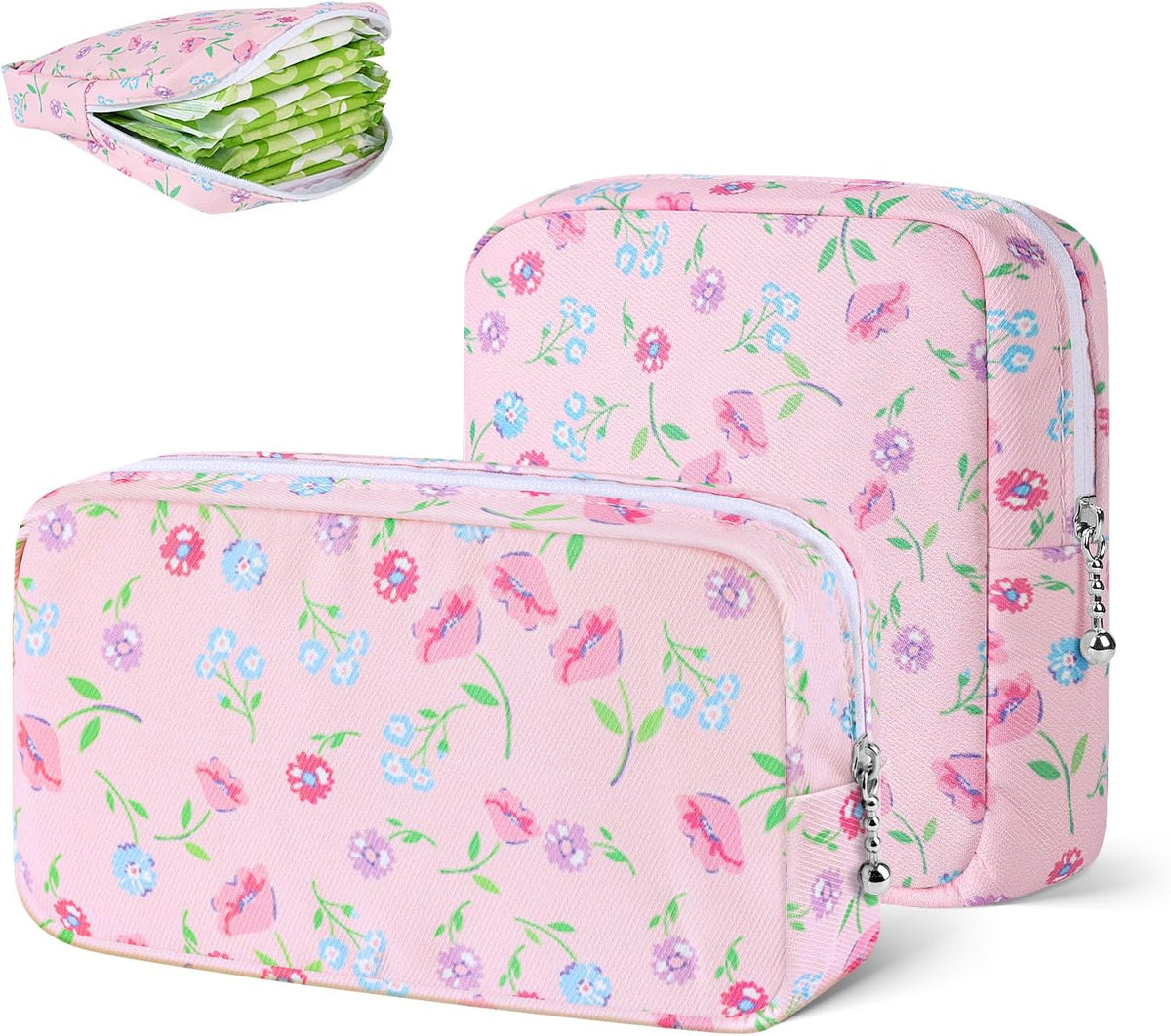 2PCS Period Bag, Small Period Pouches for Women (Floral)