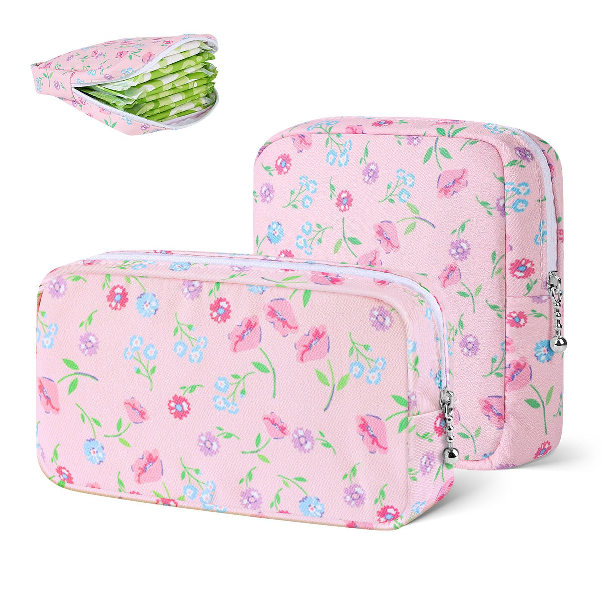 2PCS Period Bag, Small Period Pouches for Women (Floral)