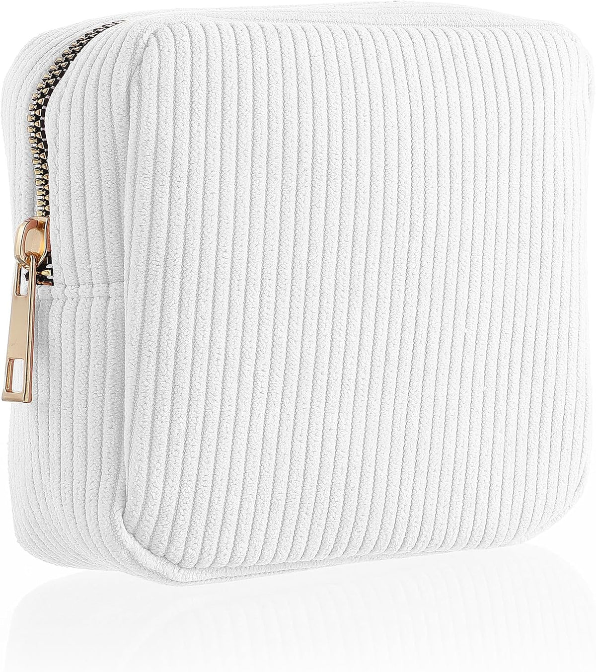 Xinjoduz 1 PCS Menstrual Bags for Teen Girls, Mini Corduroy Travel Period Bag for Sanitary Napkin Storage Portable Makeup Pouch with Zipper Feminine Pad Bags Tampon Holder for Women Purse(White)