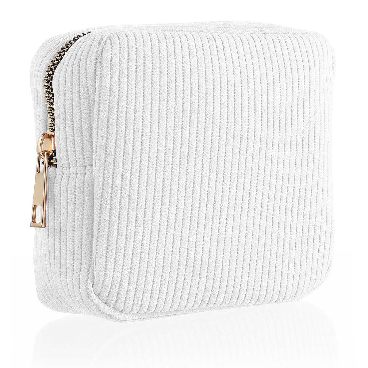 Xinjoduz 1 PCS Menstrual Bags for Teen Girls, Mini Corduroy Travel Period Bag for Sanitary Napkin Storage Portable Makeup Pouch with Zipper Feminine Pad Bags Tampon Holder for Women Purse(White)
