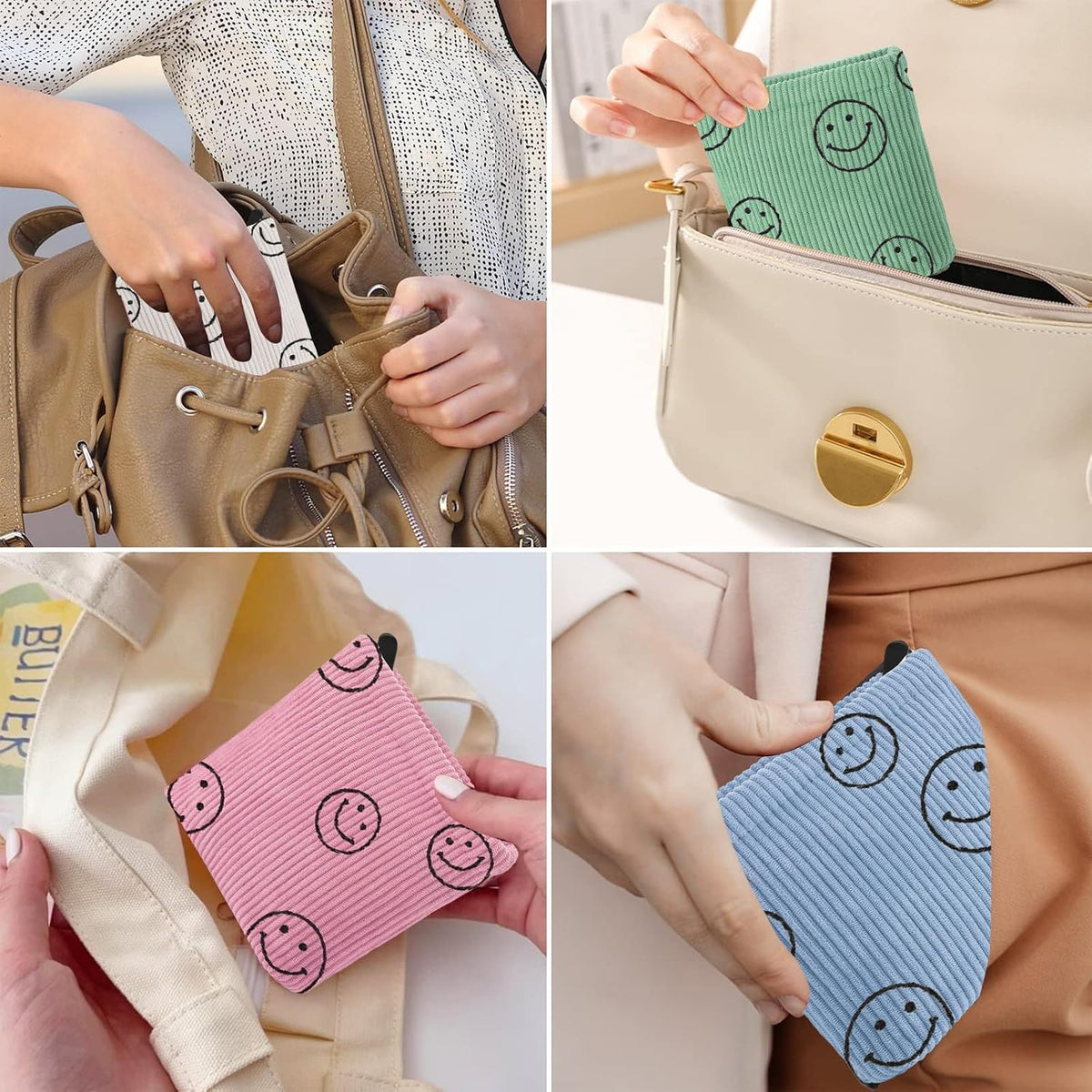 2 PCS Corduroy Period Bag for women, Cute Sanitary Napkin Storage Bag Portable Period Pouch with Zipper, Sanitary Pads Bag Tampons Holder for Purse First Period