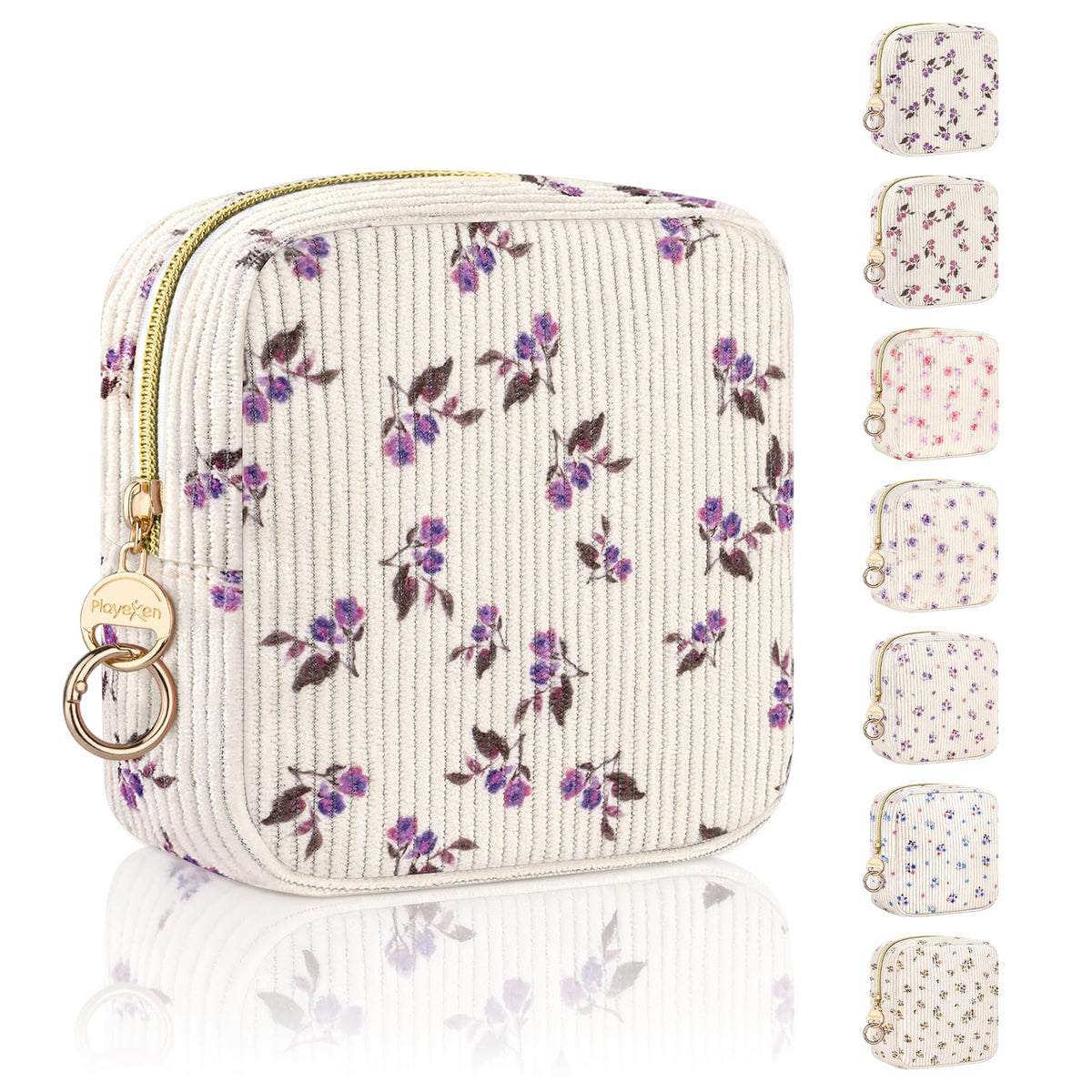 Floral Period Bag, Small Period Pouches for Teen Girls, Quilted Sanitary Napkin Storage Bag, Compact Discreet Pad and Tampon Holder for Purse (Floral-Rose Blue)