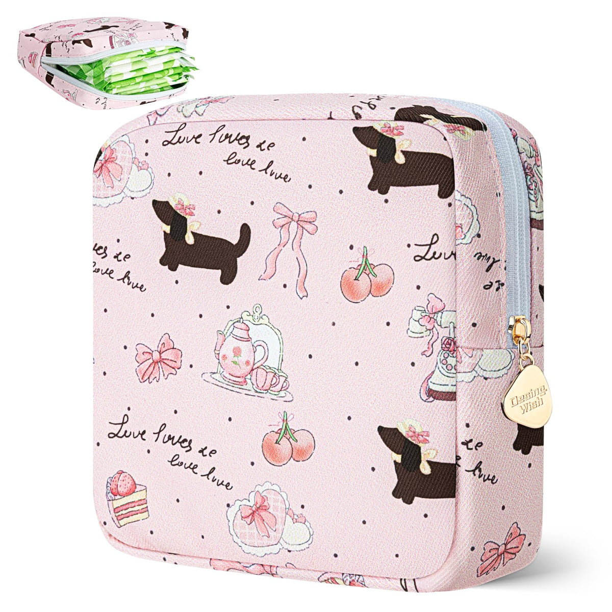 Sanitary Pad Storage Bag Portable Period Bag for Teen Pads/Sanitary Napkins/Small Tampons, Sanitary Napkin Storage Bag First Period Gifts for Teen Girls (Cat)