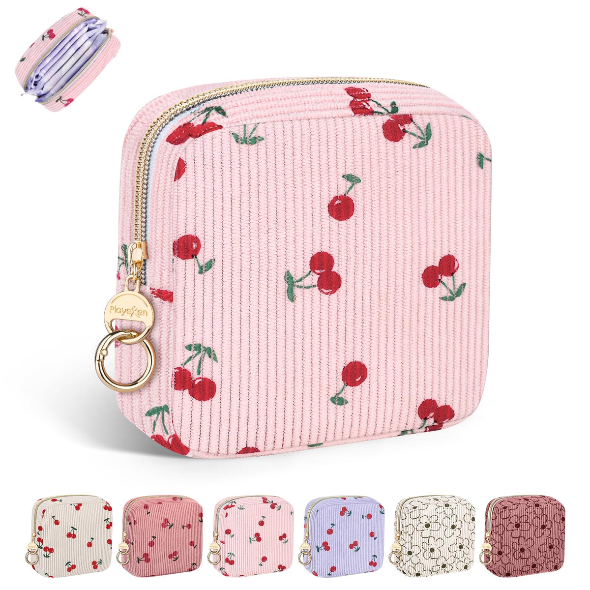 Period Bag for Teen Girls, Corduroy Sanitary Napkin Pouch, B-Beige
