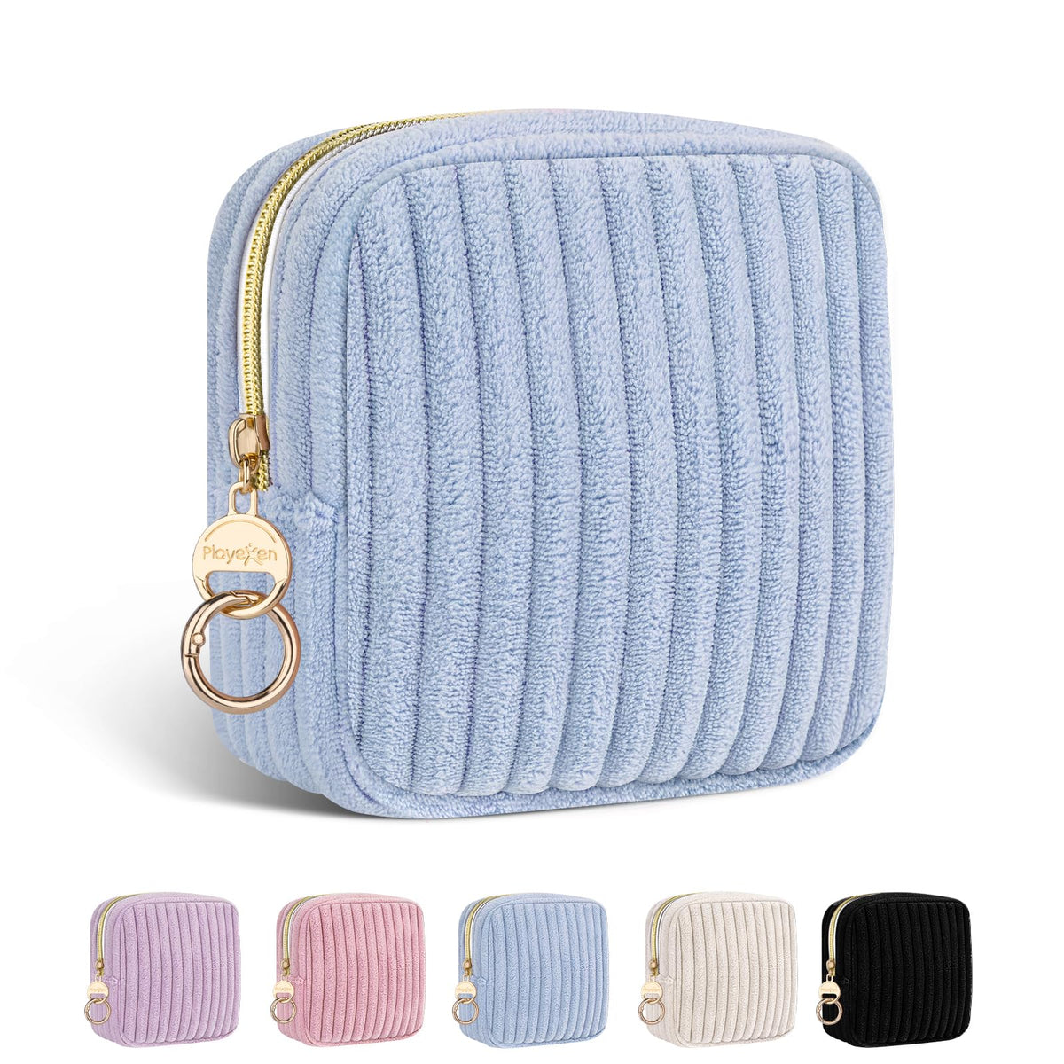 Period Bag for Teen Girls, Corduroy Sanitary Napkin Pouch, S-Beige