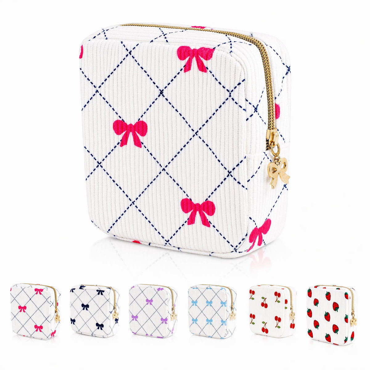 Period Bag for Women, Portable Corduroy Sanitary Napkin Storage Bag Strawberry Period Pouch with Zipper, Sanitary Pads Bag Tampons Holder for Purse, First Period