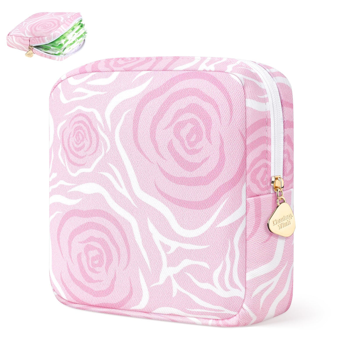 Period Bag Pouch Soft Cloth Sanitary Napkin Storage Bag Portable Menstrual Pad Pouches Tampon Holder for Purse First Period Kit for Girls 9-12 (Rose-Pink Check)