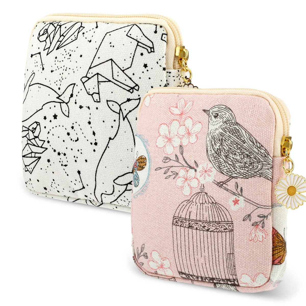 cobee 2PCS Sanitary Pad Storage Bag, Cute Sanitary Napkin Storage Purses Portable Period Bag with Daisy Zipper Panty Liner Tampon Menstrual Cup Nursing Pad Holder Pouch for Girls Women Travel(Cat)