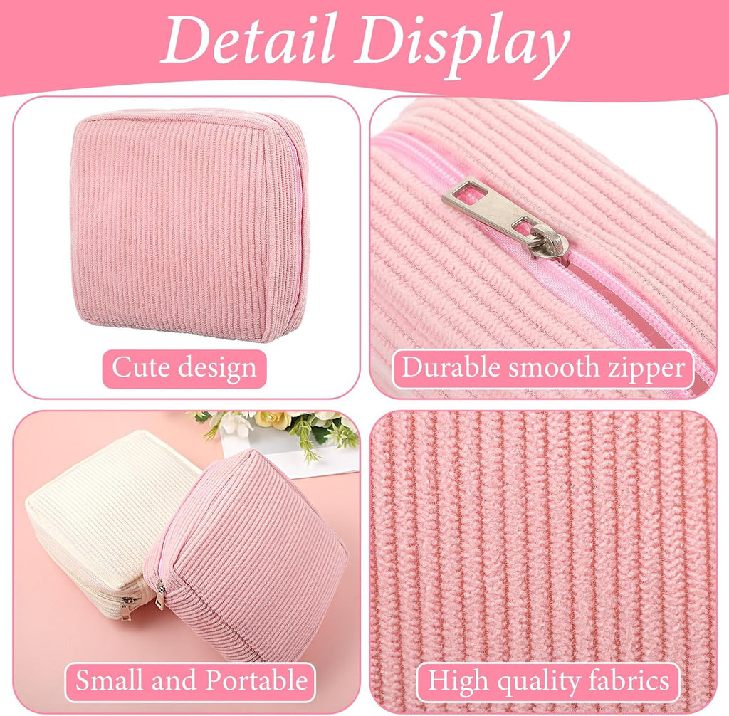 JIEYAO 2Pcs Corduroy Sanitary Napkin Storage Bag, Portable Period Bag for Women, Cute Period Pouch Soft Menstrual Cup Pouch Menstruation First Pad Bag Tampon Holder